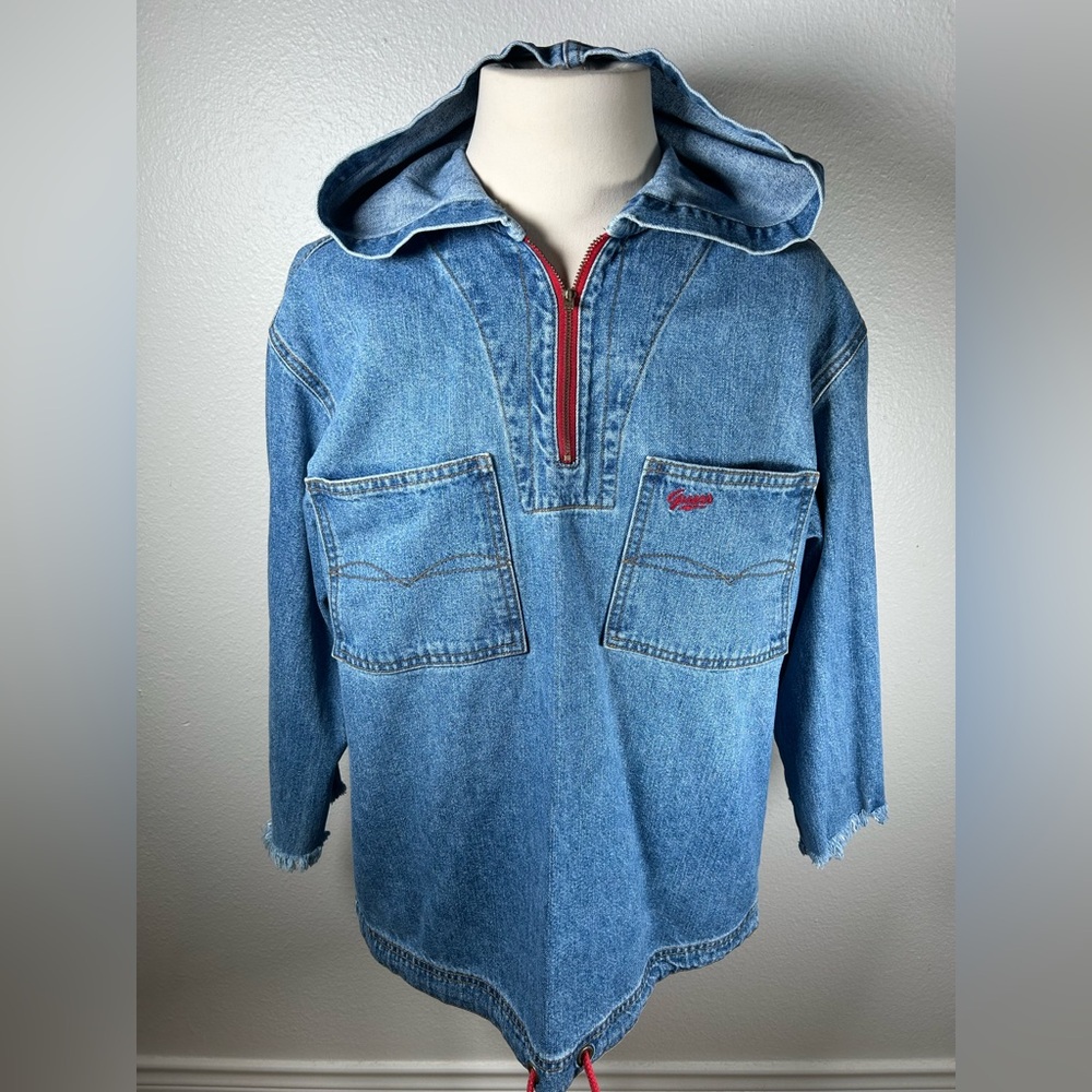 Vintage 90's Guess George Marciano Denim Quarter-Zip Hoodie - Size Small